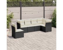 vidaXL 6 Piece Garden Sofa Set with Cushions Black Poly Rattan