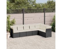 vidaXL 7 Piece Garden Sofa Set with Cushions Black Poly Rattan