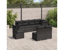 vidaXL 8 Piece Garden Sofa Set with Cushions Black Poly Rattan