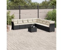 vidaXL 10 Piece Garden Sofa Set with Cushions Black Poly Rattan