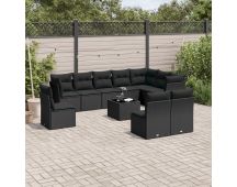 vidaXL 11 Piece Garden Sofa Set with Cushions Black Poly Rattan