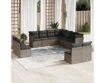 vidaXL 11 Piece Garden Sofa Set with Cushions Grey Poly Rattan