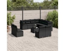 vidaXL 12 Piece Garden Sofa Set with Cushions Black Poly Rattan