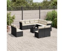 vidaXL 12 Piece Garden Sofa Set with Cushions Black Poly Rattan