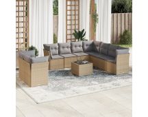 vidaXL 10 Piece Garden Sofa Set with Cushions Beige Poly Rattan