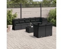 vidaXL 9 Piece Garden Sofa Set with Cushions Black Poly Rattan