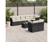 vidaXL 9 Piece Garden Sofa Set with Cushions Black Poly Rattan