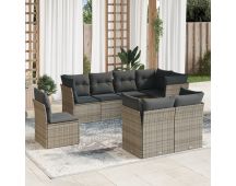 vidaXL 8 Piece Garden Sofa Set with Cushions Grey Poly Rattan