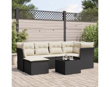 vidaXL 7 Piece Garden Sofa Set with Cushions Black Poly Rattan