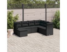 vidaXL 7 Piece Garden Sofa Set with Cushions Black Poly Rattan