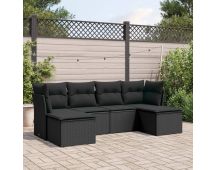 vidaXL 6 Piece Garden Sofa Set with Cushions Black Poly Rattan