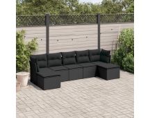 vidaXL 7 Piece Garden Sofa Set with Cushions Black Poly Rattan