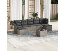 vidaXL 8 Piece Garden Sofa Set with Cushions Grey Poly Rattan