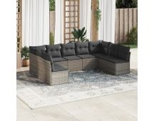 vidaXL 9 Piece Garden Sofa Set with Cushions Grey Poly Rattan