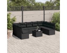 vidaXL 10 Piece Garden Sofa Set with Cushions Black Poly Rattan