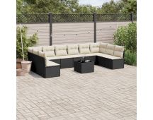 vidaXL 11 Piece Garden Sofa Set with Cushions Black Poly Rattan