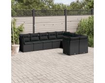 vidaXL 9 Piece Garden Sofa Set with Cushions Black Poly Rattan