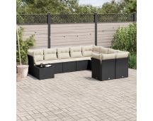 vidaXL 10 Piece Garden Sofa Set with Cushions Black Poly Rattan