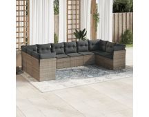 vidaXL 10 Piece Garden Sofa Set with Cushions Grey Poly Rattan