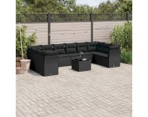 vidaXL 11 Piece Garden Sofa Set with Cushions Black Poly Rattan