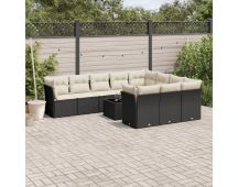 vidaXL 11 Piece Garden Sofa Set with Cushions Black Poly Rattan