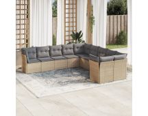 vidaXL 10 Piece Garden Sofa Set with Cushions Beige Poly Rattan