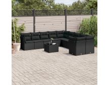 vidaXL 11 Piece Garden Sofa Set with Cushions Black Poly Rattan