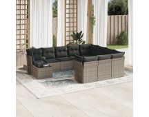 vidaXL 11 Piece Garden Sofa Set with Cushions Grey Poly Rattan