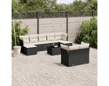 vidaXL 10 Piece Garden Sofa Set with Cushions Black Poly Rattan