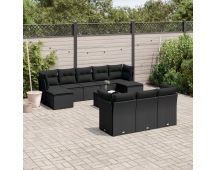 vidaXL 11 Piece Garden Sofa Set with Cushions Black Poly Rattan