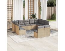 vidaXL 11 Piece Garden Sofa Set with Cushions Beige Poly Rattan