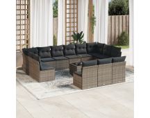 vidaXL 14 Piece Garden Sofa Set with Cushions Grey Poly Rattan