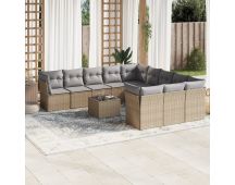 vidaXL 12 Piece Garden Sofa Set with Cushions Beige Poly Rattan