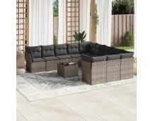 vidaXL 12 Piece Garden Sofa Set with Cushions Grey Poly Rattan