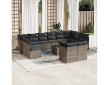 vidaXL 13 Piece Garden Sofa Set with Cushions Grey Poly Rattan