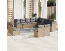 vidaXL 13 Piece Garden Sofa Set with Cushions Beige Poly Rattan