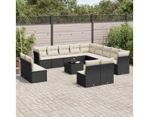 vidaXL 14 Piece Garden Sofa Set with Cushions Black Poly Rattan