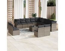 vidaXL 14 Piece Garden Sofa Set with Cushions Grey Poly Rattan