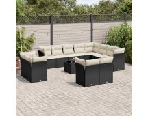 vidaXL 13 Piece Garden Sofa Set with Cushions Black Poly Rattan