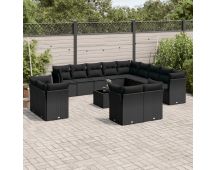 vidaXL 14 Piece Garden Sofa Set with Cushions Black Poly Rattan