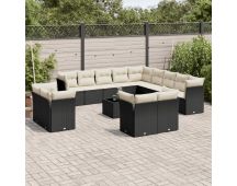 vidaXL 14 Piece Garden Sofa Set with Cushions Black Poly Rattan