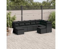 vidaXL 9 Piece Garden Sofa Set with Cushions Black Poly Rattan