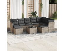 vidaXL 10 Piece Garden Sofa Set with Cushions Grey Poly Rattan