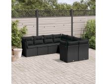 vidaXL 8 Piece Garden Sofa Set with Cushions Black Poly Rattan