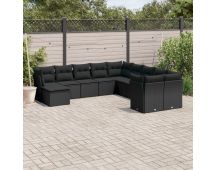 vidaXL 11 Piece Garden Sofa Set with Cushions Black Poly Rattan