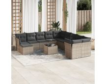 vidaXL 12 Piece Garden Sofa Set with Cushions Grey Poly Rattan