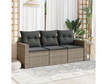 vidaXL 3 Piece Garden Sofa Set with Cushions Grey Poly Rattan