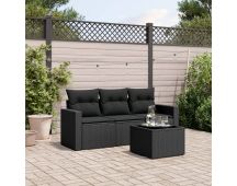 vidaXL 4 Piece Garden Sofa Set with Cushions Black Poly Rattan