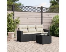 vidaXL 4 Piece Garden Sofa Set with Cushions Black Poly Rattan