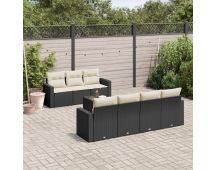 vidaXL 8 Piece Garden Sofa Set with Cushions Black Poly Rattan